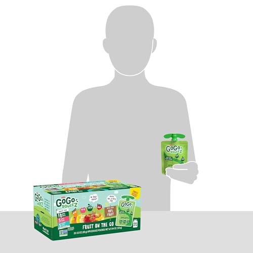 GoGo squeeZ Fruit on the Go Variety Pack, Apple, Banana & Strawberry, 3.2 oz (Pack of 20), Unsweetened Snacks for Kids, Gluten Free, Nut and Dairy Free, Recloseable Cap, BPA Free Pouches