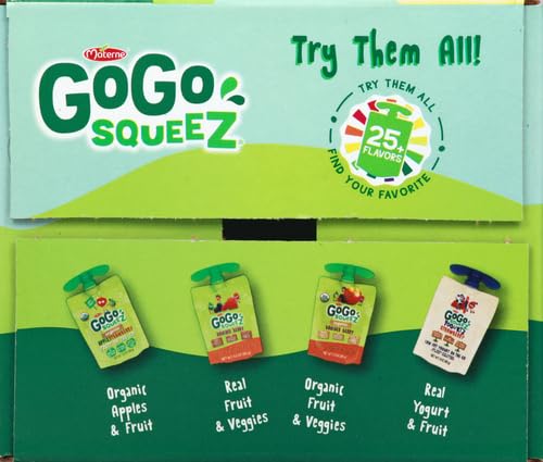 GoGo squeeZ Fruit on the Go Variety Pack, Apple, Banana & Strawberry, 3.2 oz (Pack of 20), Unsweetened Snacks for Kids, Gluten Free, Nut and Dairy Free, Recloseable Cap, BPA Free Pouches