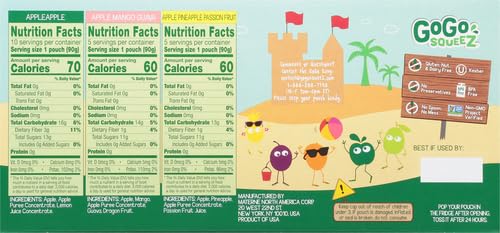 GoGo squeeZ Fruit on the Go Variety Pack, Apple, Banana & Strawberry, 3.2 oz (Pack of 20), Unsweetened Snacks for Kids, Gluten Free, Nut and Dairy Free, Recloseable Cap, BPA Free Pouches