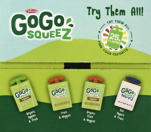 GoGo squeeZ Fruit on the Go Variety Pack, Apple, Banana & Strawberry, 3.2 oz (Pack of 20), Unsweetened Snacks for Kids, Gluten Free, Nut and Dairy Free, Recloseable Cap, BPA Free Pouches