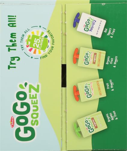 GoGo squeeZ Fruit on the Go Variety Pack, Apple, Banana & Strawberry, 3.2 oz (Pack of 20), Unsweetened Snacks for Kids, Gluten Free, Nut and Dairy Free, Recloseable Cap, BPA Free Pouches
