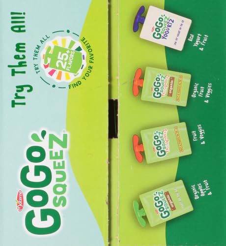 GoGo squeeZ Fruit on the Go Variety Pack, Apple, Banana & Strawberry, 3.2 oz (Pack of 20), Unsweetened Snacks for Kids, Gluten Free, Nut and Dairy Free, Recloseable Cap, BPA Free Pouches