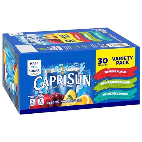Capri Sun Fruit Punch, Strawberry Kiwi and Pacific Cooler Flavored Juice Drink Blend Variety Pack, 30 ct Box, 6 fl oz Pouches