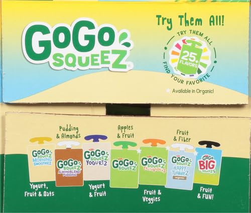GoGo squeeZ Fruit on the Go Variety Pack, Apple, Banana & Strawberry, 3.2 oz (Pack of 20), Unsweetened Snacks for Kids, Gluten Free, Nut and Dairy Free, Recloseable Cap, BPA Free Pouches