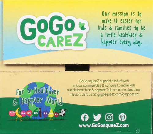 GoGo squeeZ Fruit on the Go Variety Pack, Apple, Banana & Strawberry, 3.2 oz (Pack of 20), Unsweetened Snacks for Kids, Gluten Free, Nut and Dairy Free, Recloseable Cap, BPA Free Pouches