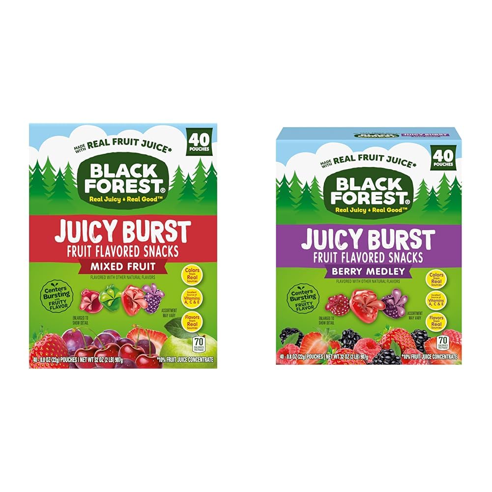 Black Forest, Juicy Burst, Fruit Flavored Snacks, Berry Medley Flavors, A Juicy Burst of Natural Flavors, Made with Real Fruit Juice, Halloween Treats Variety Pack Trick-or-Treat Assortment, 0.8 oz 40 ct