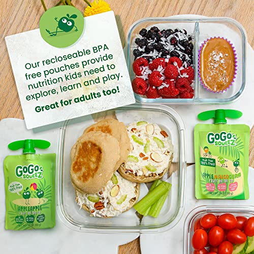 GoGo squeeZ Fruit on the Go Variety Pack, Apple, Banana & Strawberry, 3.2 oz (Pack of 20), Unsweetened Snacks for Kids, Gluten Free, Nut and Dairy Free, Recloseable Cap, BPA Free Pouches