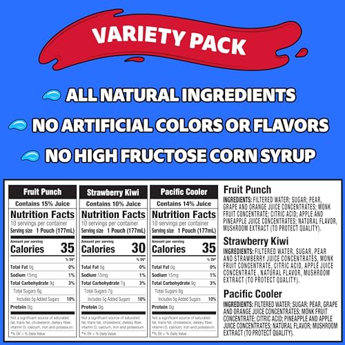 Capri Sun Fruit Punch, Strawberry Kiwi and Pacific Cooler Flavored Juice Drink Blend Variety Pack, 30 ct Box, 6 fl oz Pouches
