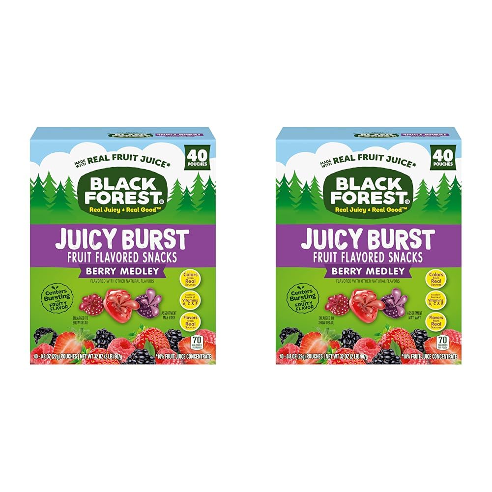 Black Forest, Juicy Burst, Fruit Flavored Snacks, Berry Medley Flavors, A Juicy Burst of Natural Flavors, Made with Real Fruit Juice, Halloween Treats Variety Pack Trick-or-Treat Assortment, 0.8 oz 40 ct