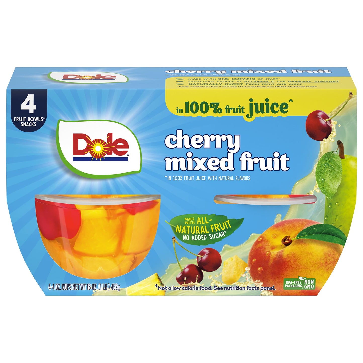 Dole Fruit Bowls No Sugar Added Variety Pack Snacks, Peaches, Mandarin Oranges & Cherry Mixed Fruit, 4oz 12 Cups, Gluten & Dairy Free, Bulk Lunch Snacks for Kids & Adults