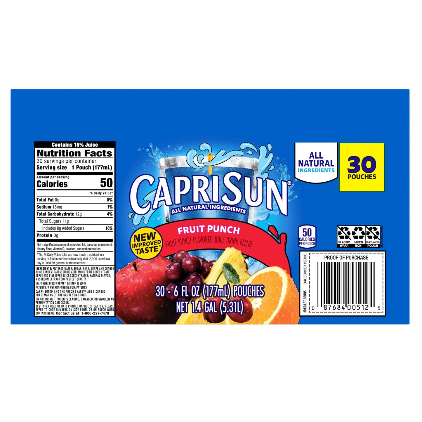 Capri Sun Fruit Punch, Strawberry Kiwi and Pacific Cooler Flavored Juice Drink Blend Variety Pack, 30 ct Box, 6 fl oz Pouches