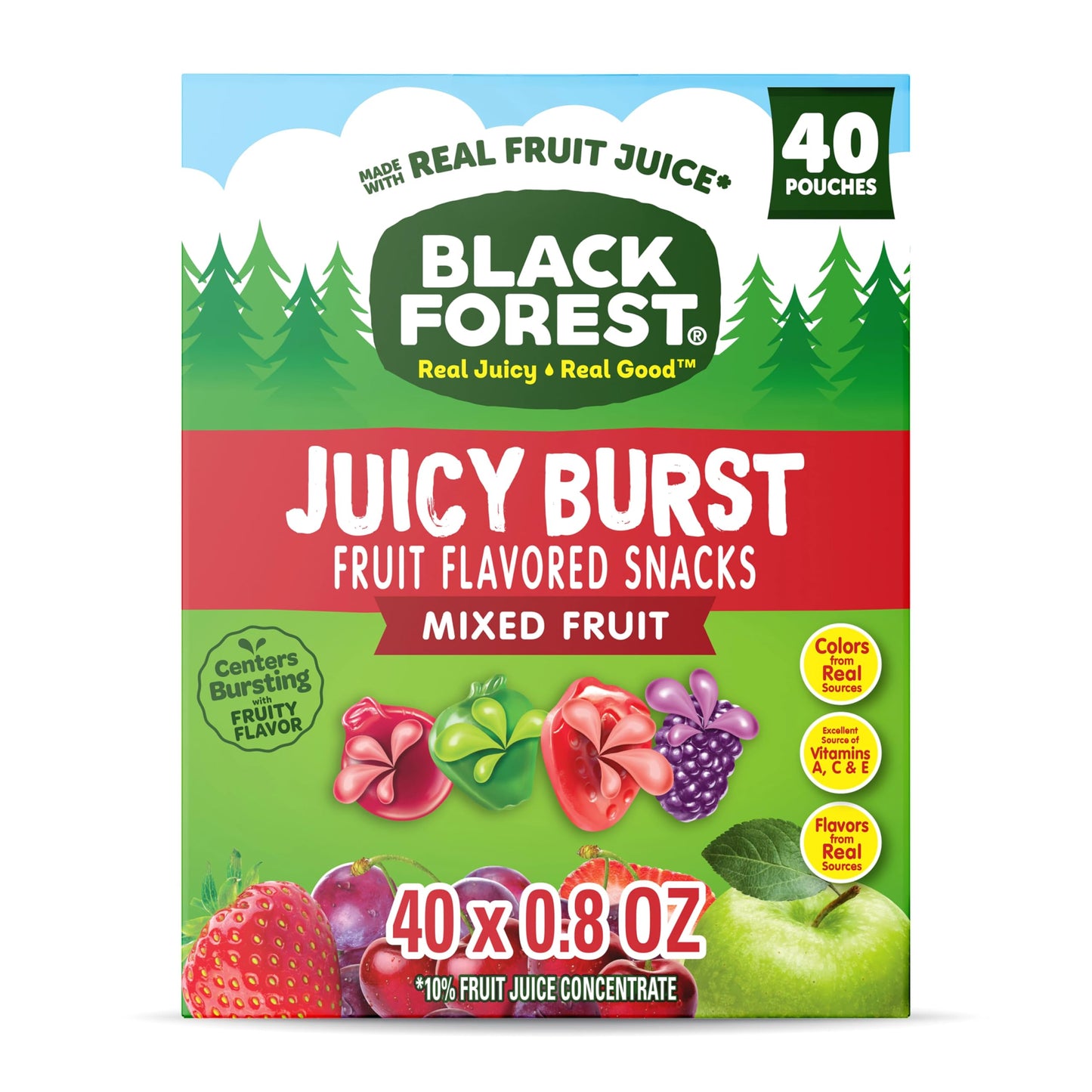 Black Forest, Juicy Burst, Fruit Flavored Snacks, Berry Medley Flavors, A Juicy Burst of Natural Flavors, Made with Real Fruit Juice, Halloween Treats Variety Pack Trick-or-Treat Assortment, 0.8 oz 40 ct