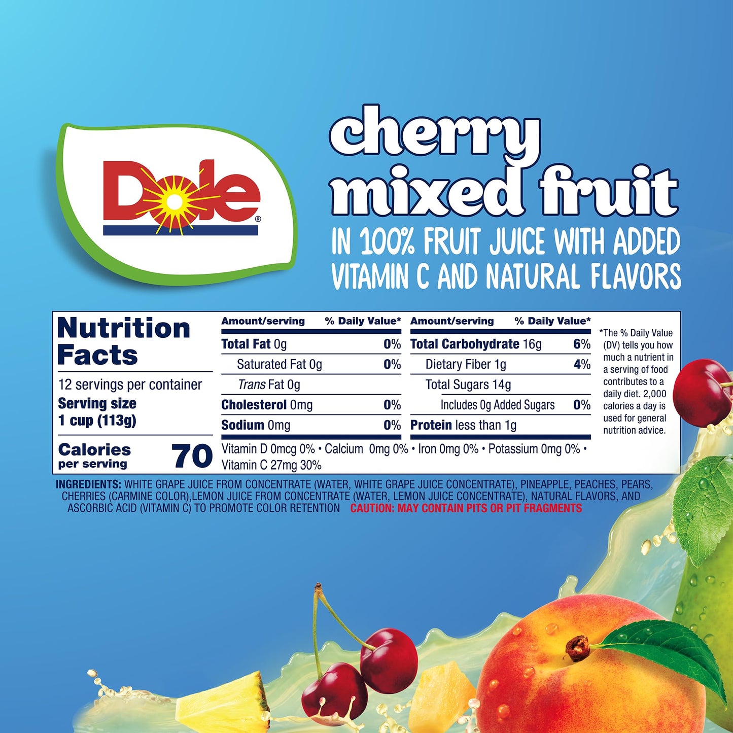 Dole Fruit Bowls No Sugar Added Variety Pack Snacks, Peaches, Mandarin Oranges & Cherry Mixed Fruit, 4oz 12 Cups, Gluten & Dairy Free, Bulk Lunch Snacks for Kids & Adults