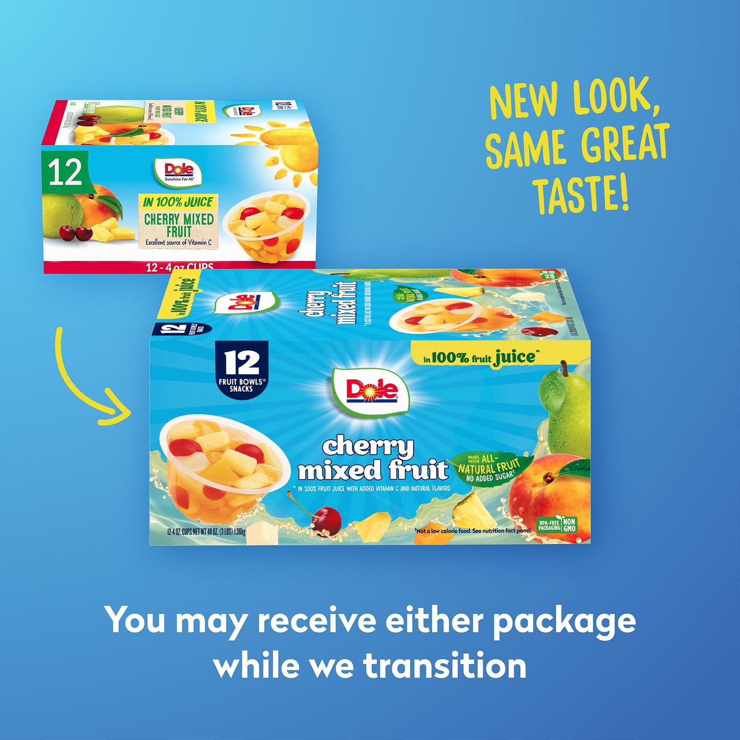 Dole Fruit Bowls No Sugar Added Variety Pack Snacks, Peaches, Mandarin Oranges & Cherry Mixed Fruit, 4oz 12 Cups, Gluten & Dairy Free, Bulk Lunch Snacks for Kids & Adults
