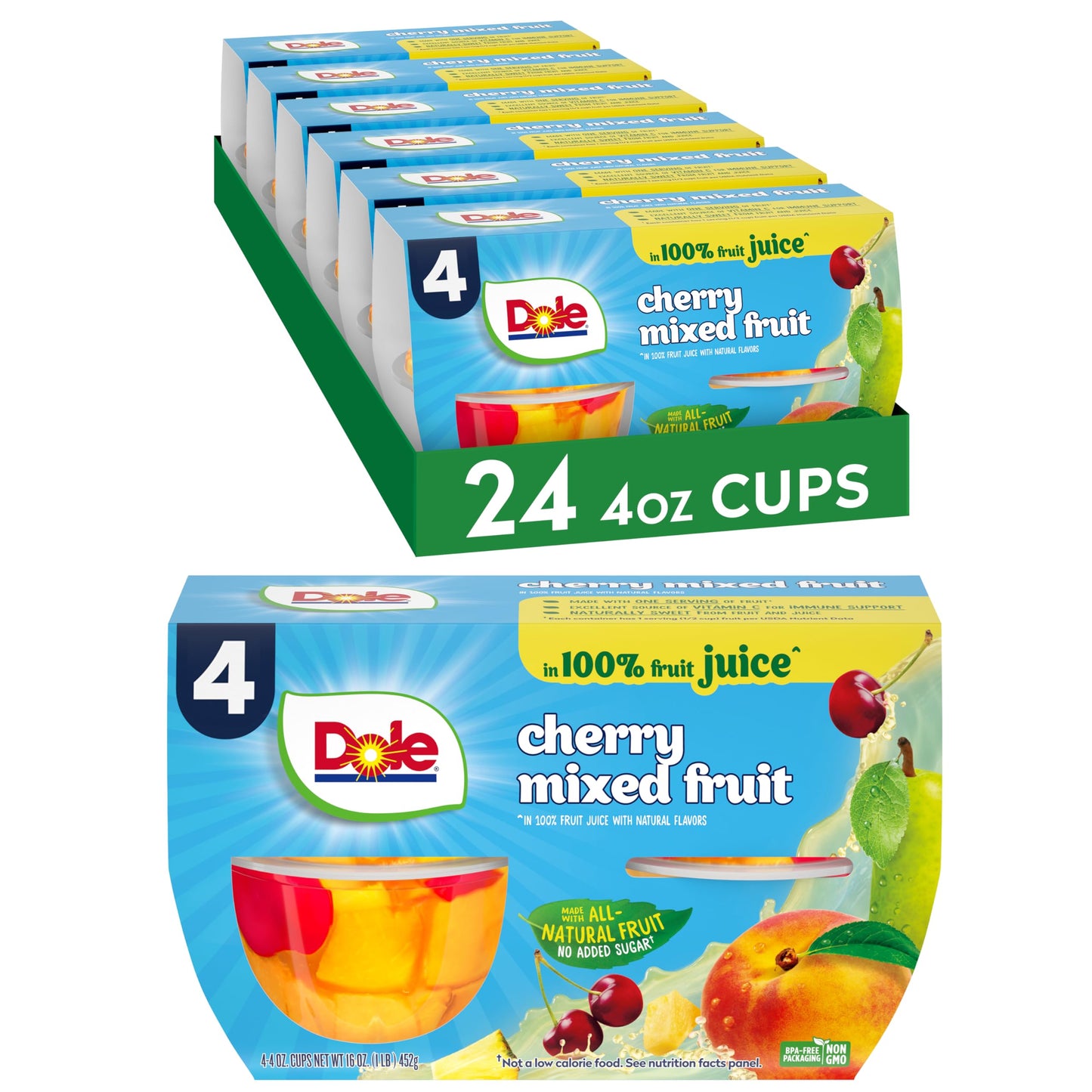 Dole Fruit Bowls No Sugar Added Variety Pack Snacks, Peaches, Mandarin Oranges & Cherry Mixed Fruit, 4oz 12 Cups, Gluten & Dairy Free, Bulk Lunch Snacks for Kids & Adults
