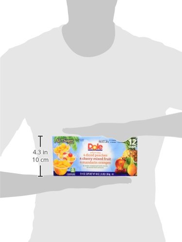 Dole Fruit Bowls No Sugar Added Variety Pack Snacks, Peaches, Mandarin Oranges & Cherry Mixed Fruit, 4oz 12 Cups, Gluten & Dairy Free, Bulk Lunch Snacks for Kids & Adults