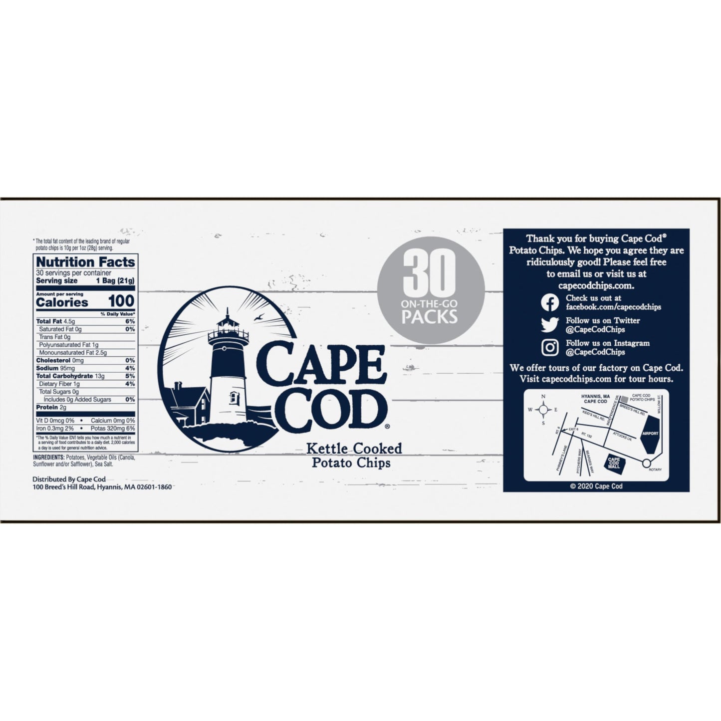 Cape Cod Potato Chips Variety Pack, 1 Oz, (Pack of 20)