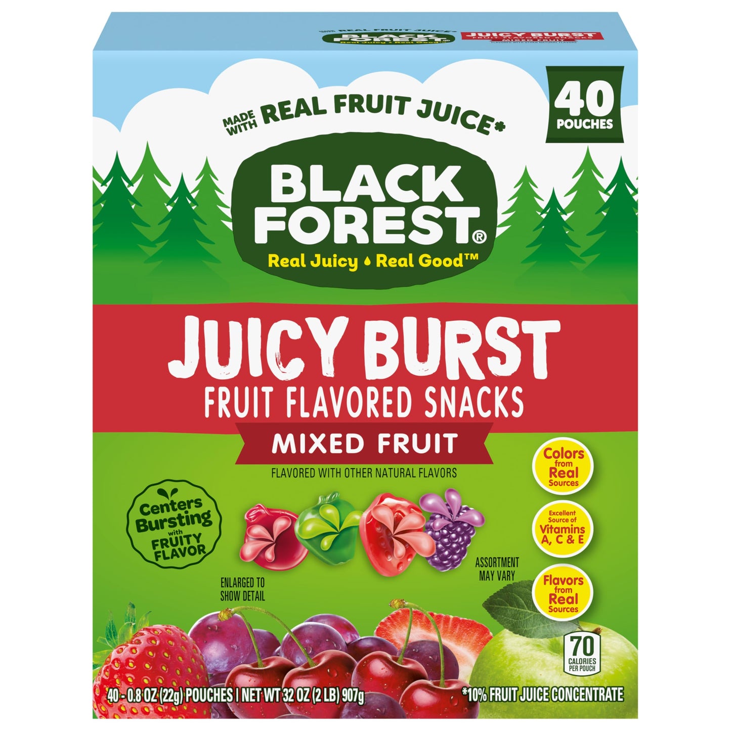 Black Forest, Juicy Burst, Fruit Flavored Snacks, Berry Medley Flavors, A Juicy Burst of Natural Flavors, Made with Real Fruit Juice, Halloween Treats Variety Pack Trick-or-Treat Assortment, 0.8 oz 40 ct
