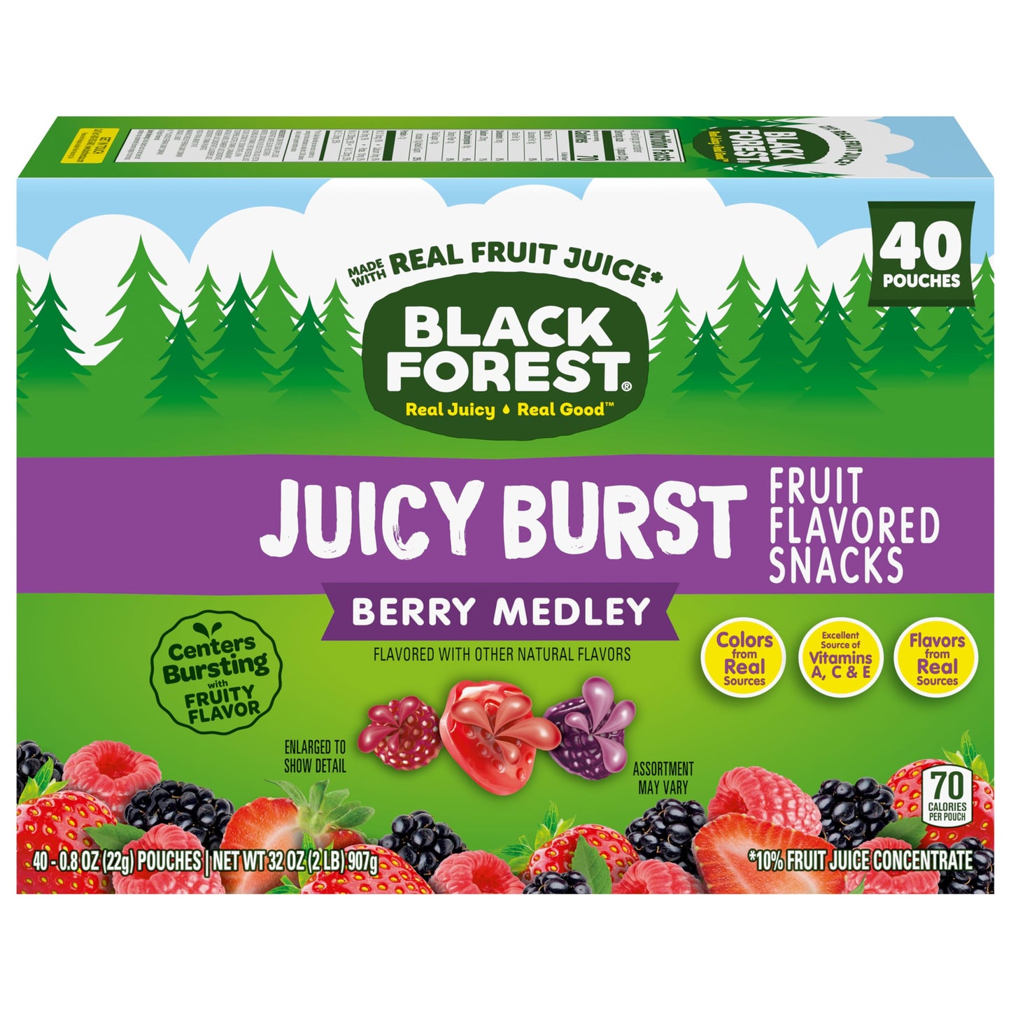 Black Forest, Juicy Burst, Fruit Flavored Snacks, Berry Medley Flavors, A Juicy Burst of Natural Flavors, Made with Real Fruit Juice, Halloween Treats Variety Pack Trick-or-Treat Assortment, 0.8 oz 40 ct